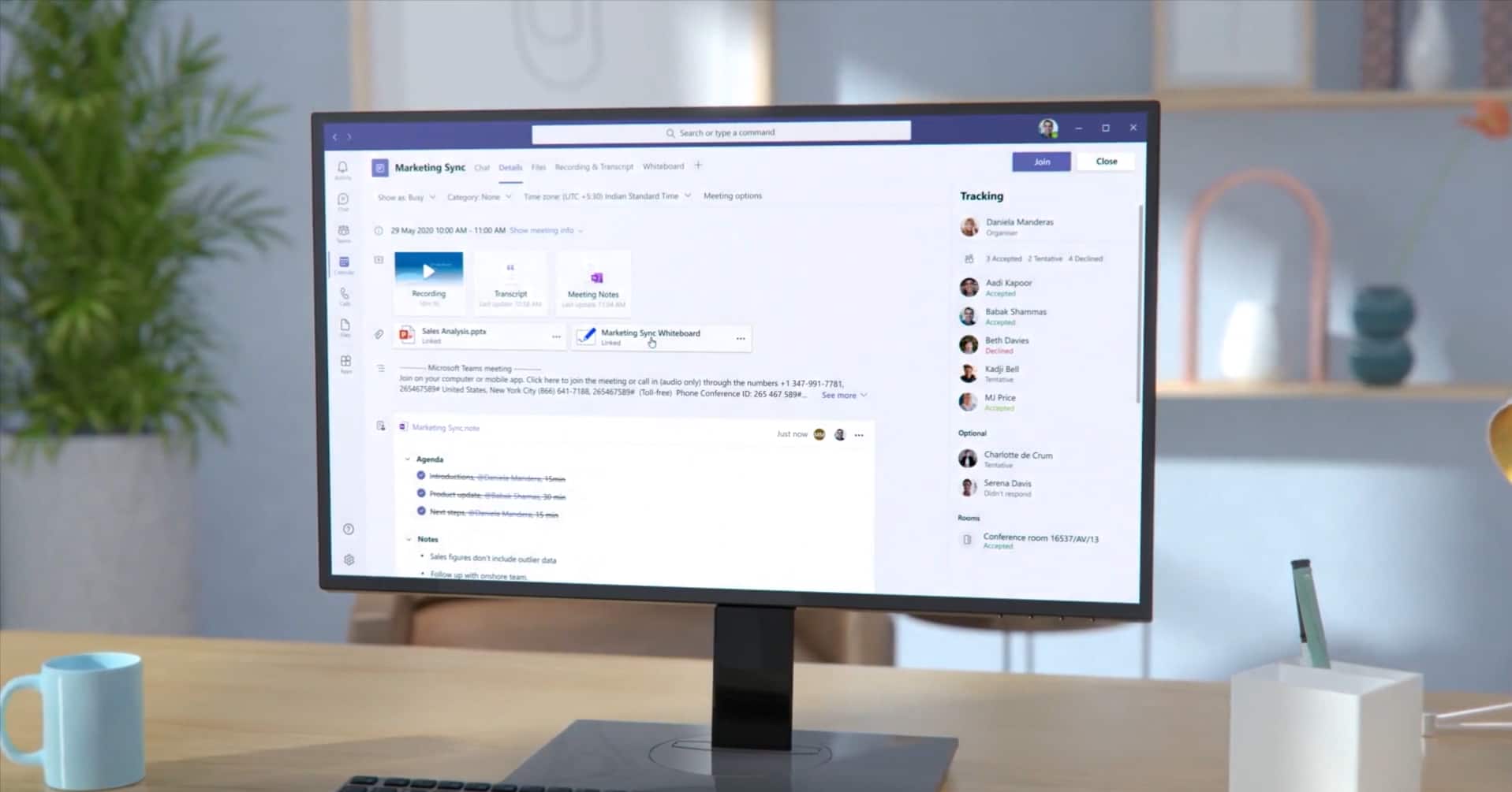 Microsoft Loop agenda with materials and meeting notes