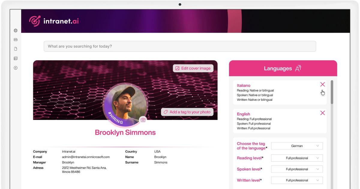 Personal profiles in the SharePoint intranet by intranet.ai