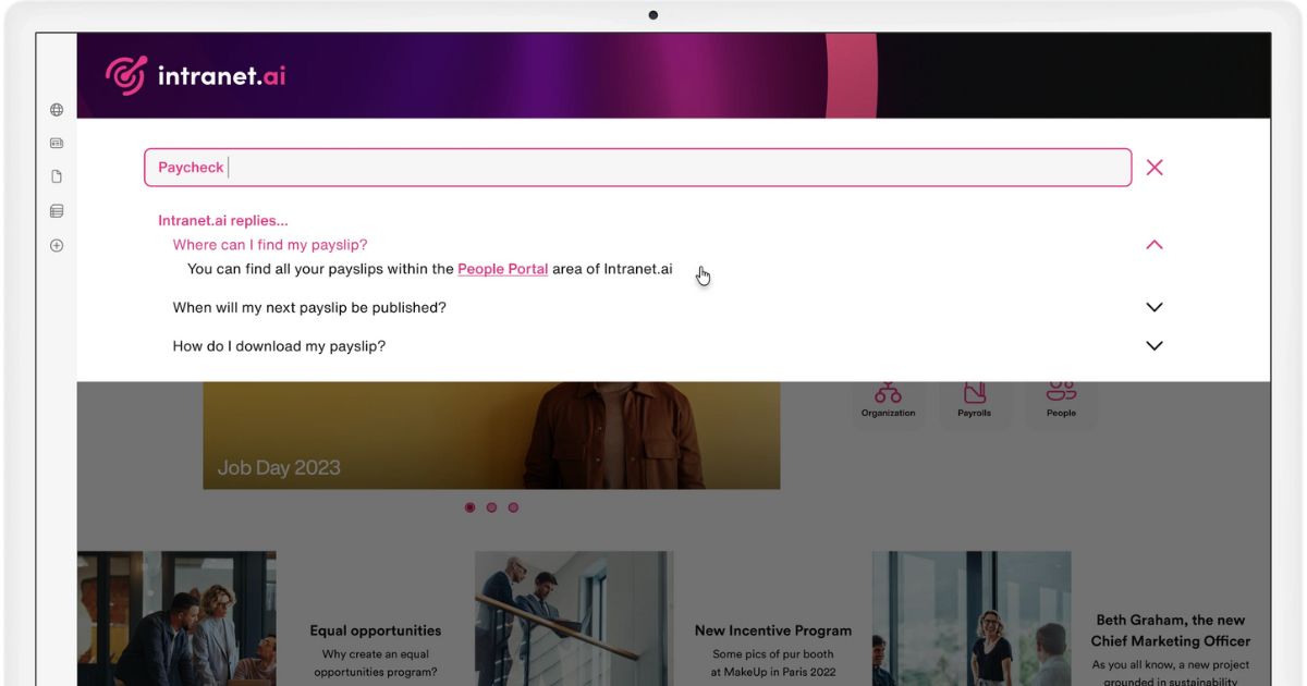 Intelligent search in the SharePoint intranet by intranet.ai