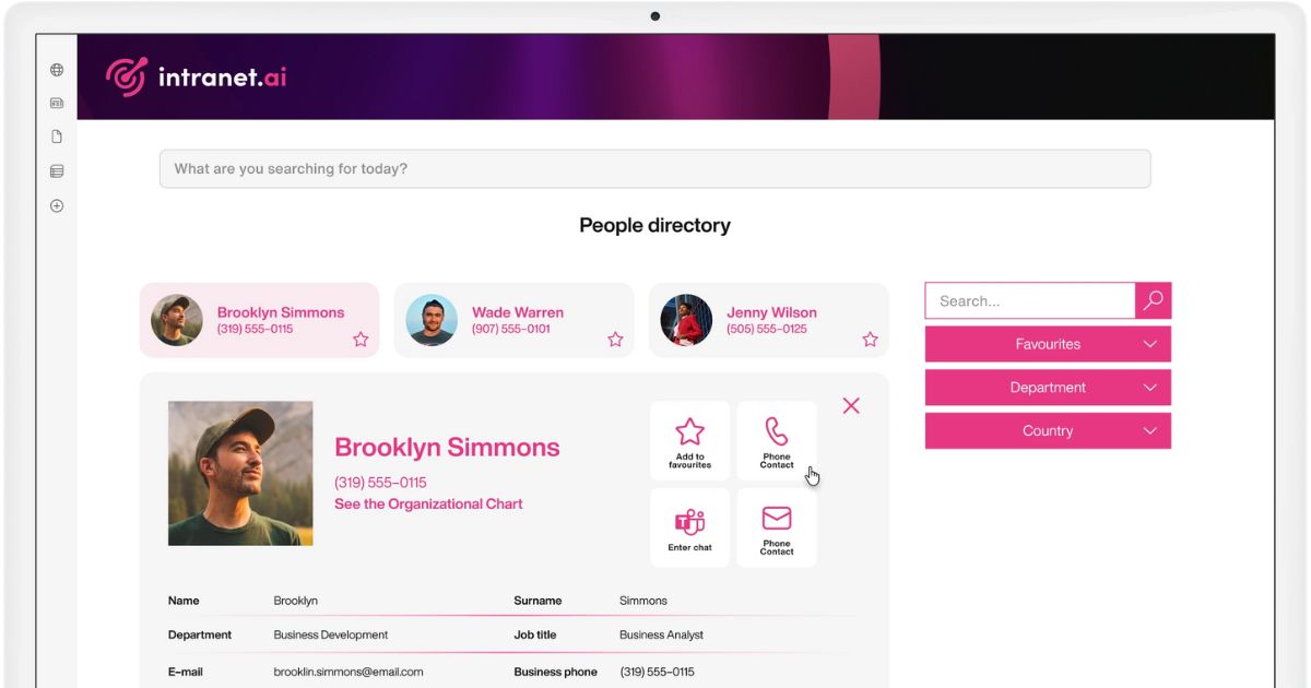 People Directory in the SharePoint intranet of intranet.ai