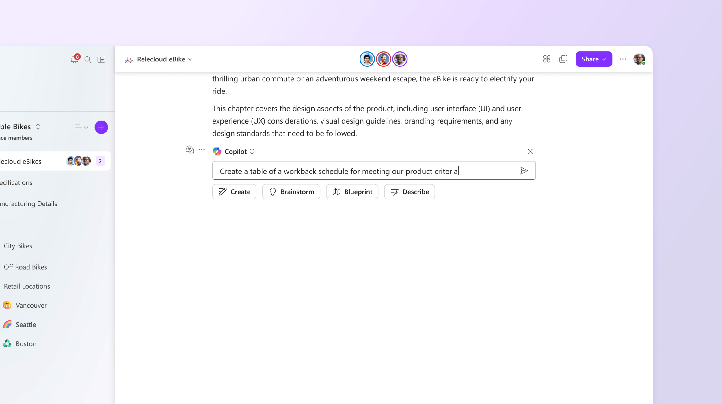 Starting a project with Copilot in Microsoft Loop