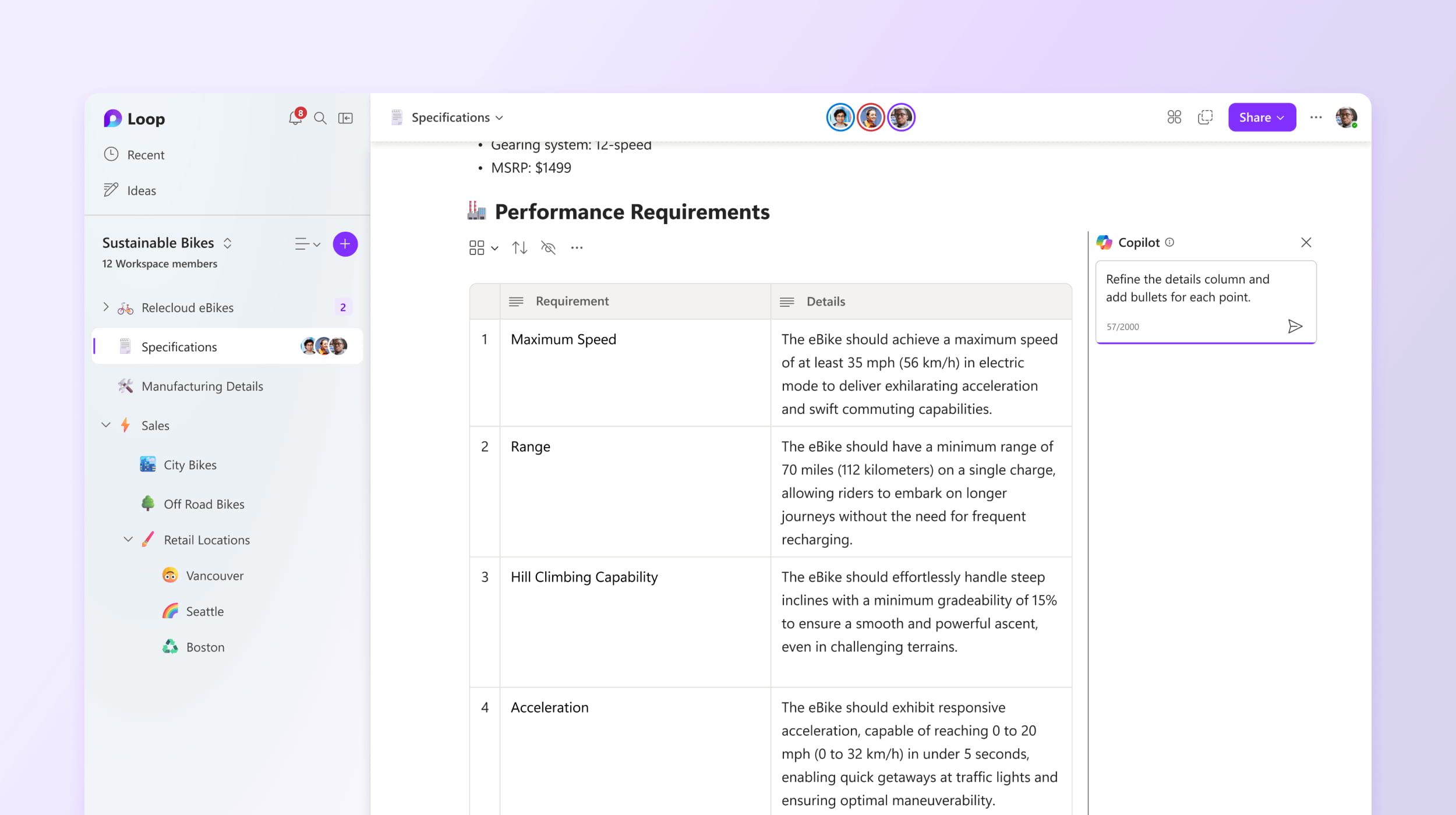 Refining content with Copilot in Microsoft Loop