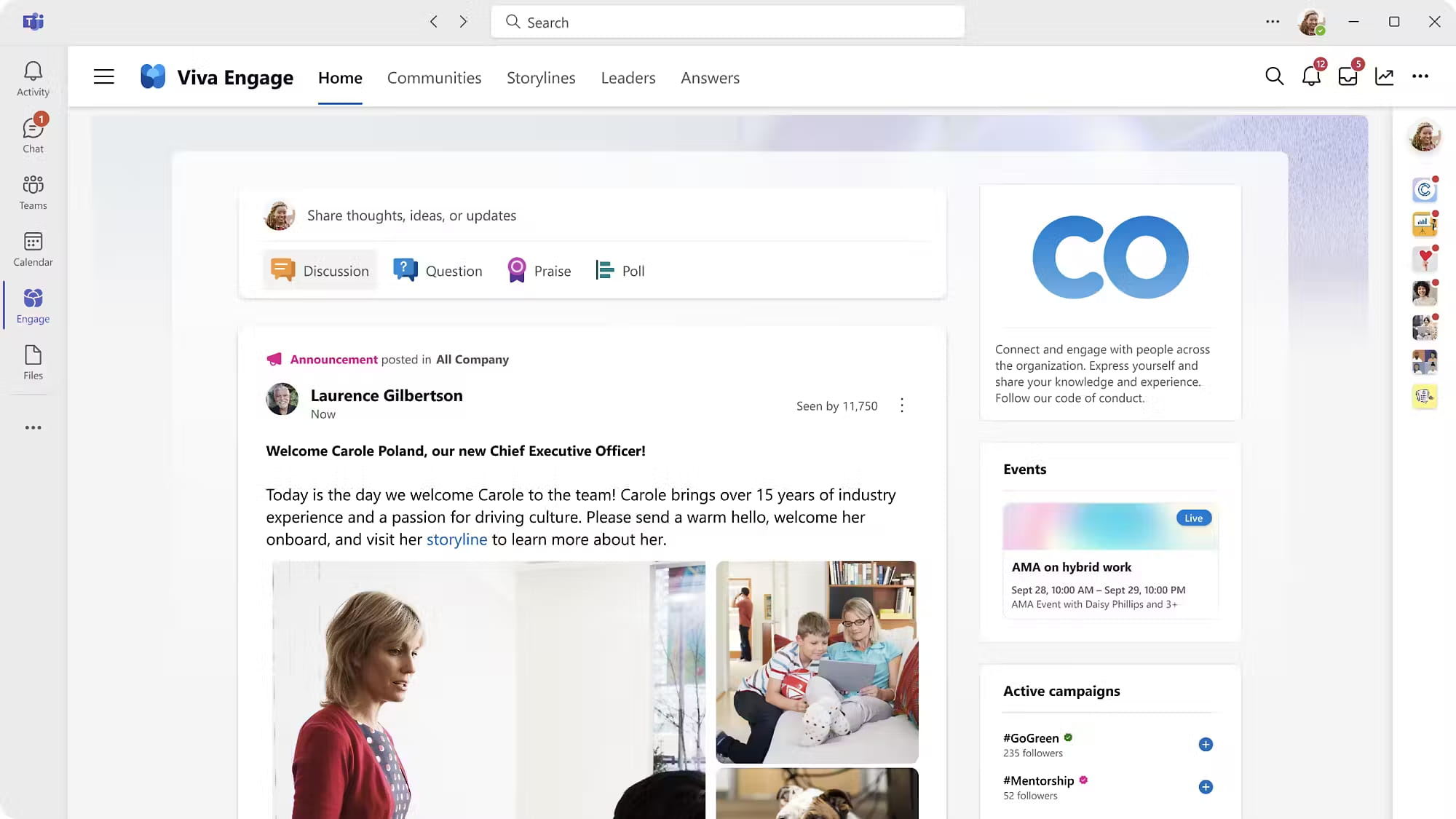 Overview of Viva Engage, integrable with the SharePoint Online intranet