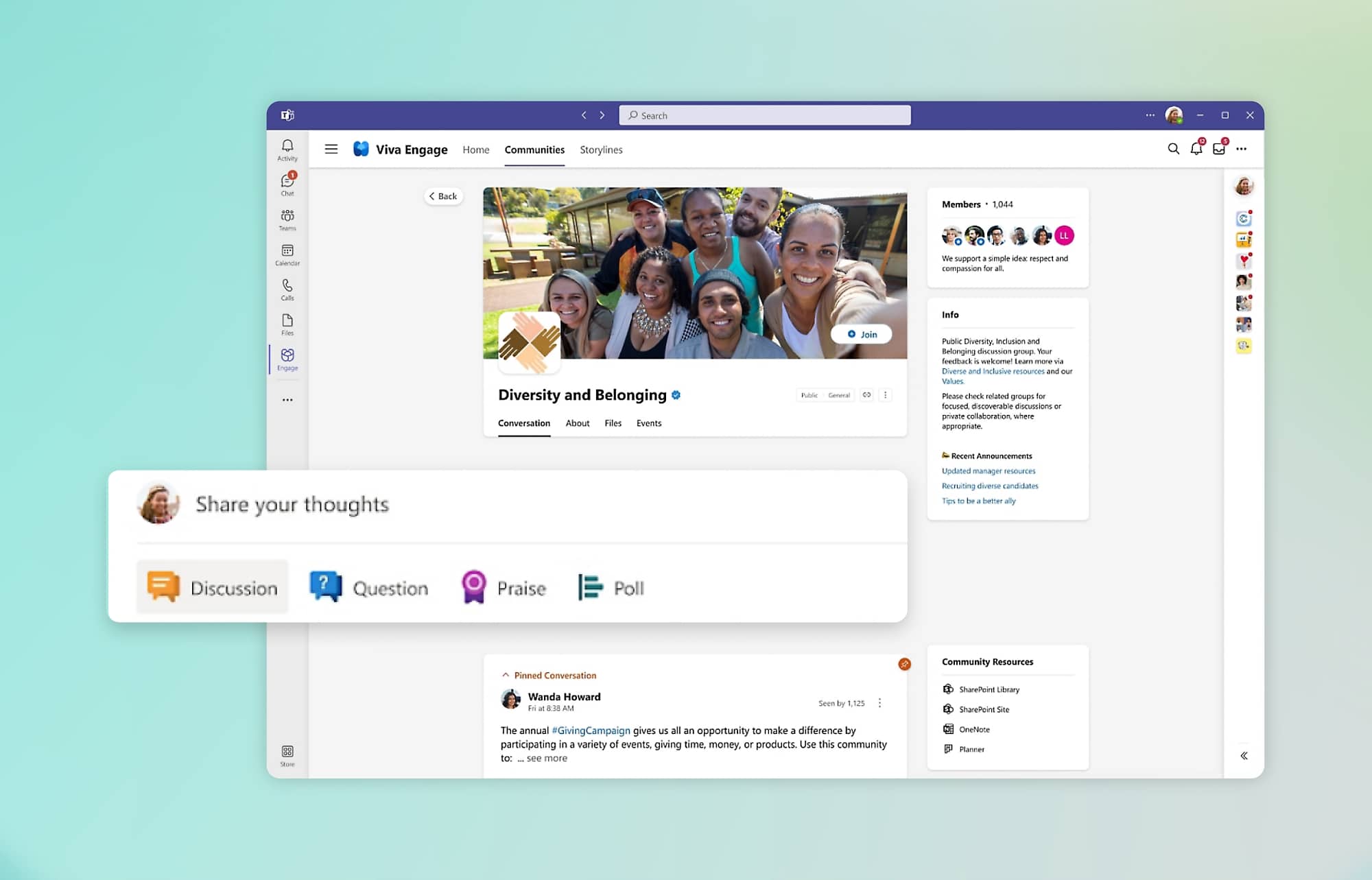Examples of communications to be published on Viva Engage
