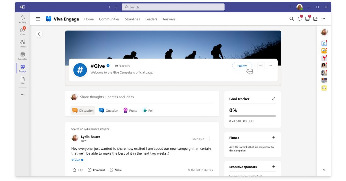 Overview of a campaign in Viva Engage