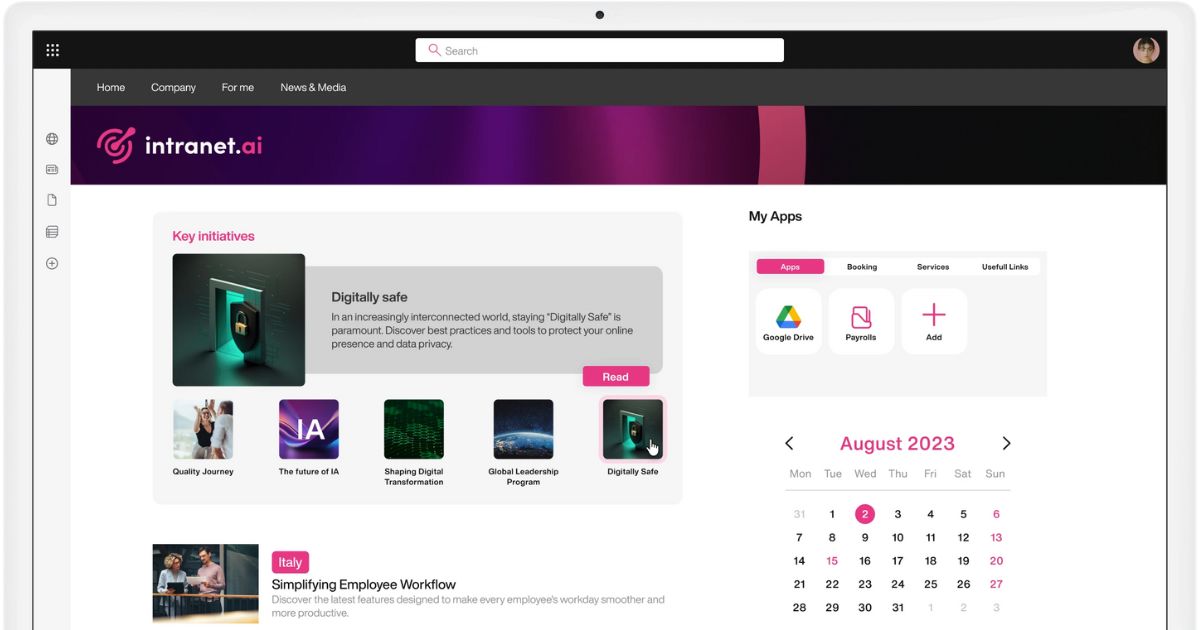 Initiatives, applications and shared calendar in the SharePoint intranet by intranet.ai